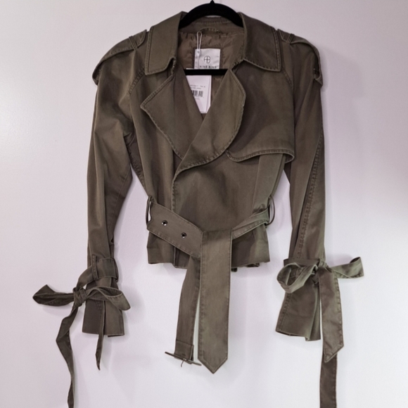 Anine Bing Twill Aria Military Green Cropped Trench Coat Size XS - Picture 7 of 16